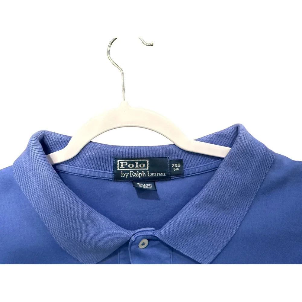 Polo Ralph Lauren Men 2XB Blue Pima Cotton Short Sleeve Polo Shirt Orange‎ Pony